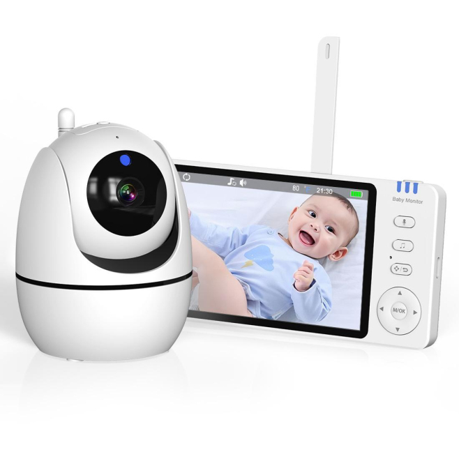 Babyphone Camera 5 Pouces HD 1080P Vision Nocturne Deux Voies Audio Détection Température et Pleurs Grand Écran Sécurité Tota...