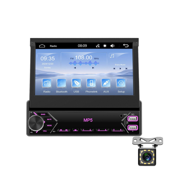 Autoradio Écran Rétractable 7 Pouces Avec Carplay Filaire Bluetooth Caméra de Recul et Radio FM Pour Une Conduite Sécurisée e...