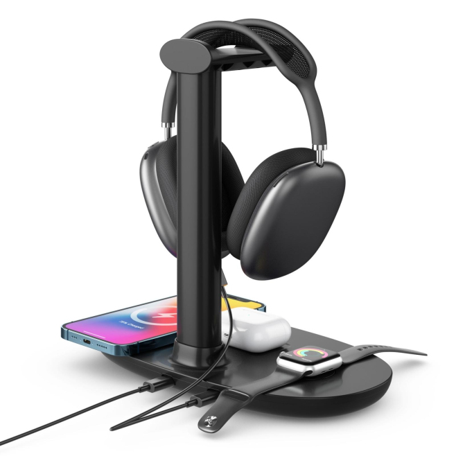Chargeur Sans Fil 4 en 1 Pour Smartphone iWatch et Airpods Avec Support Casque et Charge Rapide Jusqu'à 15W - www.yonis-shop.com