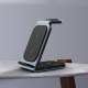 Chargeur Sans Fil Vertical 3 en 1 en Métal Argenté Compact et Efficace pour Téléphones Air Pods et Apple Watch