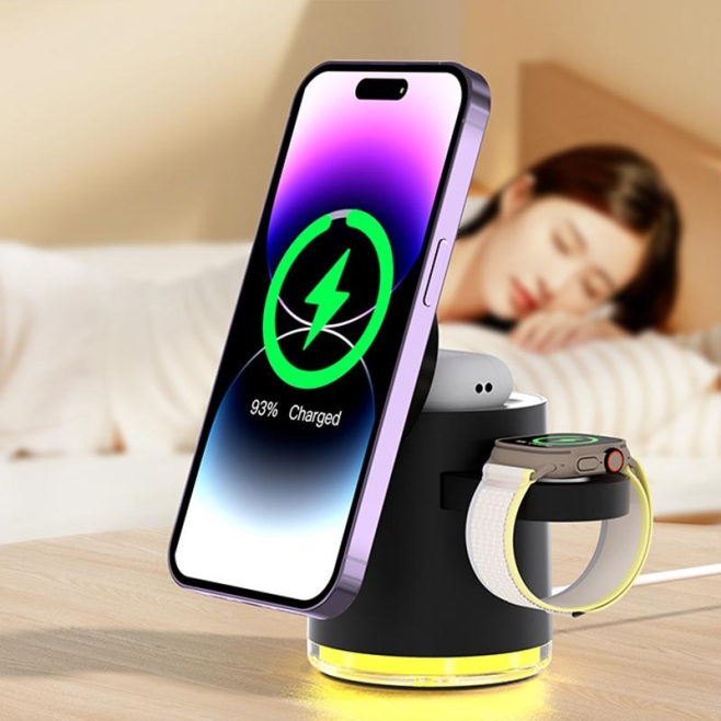Chargeur Sans Fil Magnétique Pliable 4 en 1 avec Lumière LED et Charge Rapide 15W - www.yonis-shop.com