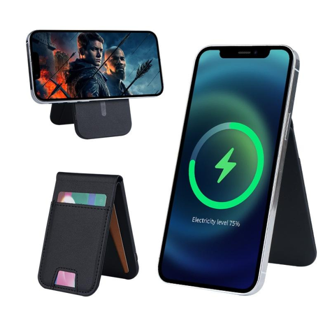 Chargeur Sans Fil Magnétique 3 En 1 Support Téléphone Et Porte-Cartes En Cuir Beige - www.yonis-shop.com