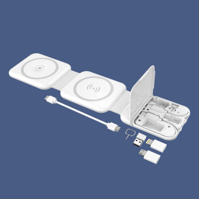 Chargeur Sans Fil Pliable 3-en-1 Magnétique – Pour Motorola Edge 50 Neo, Téléphone + Montre + écouteurs