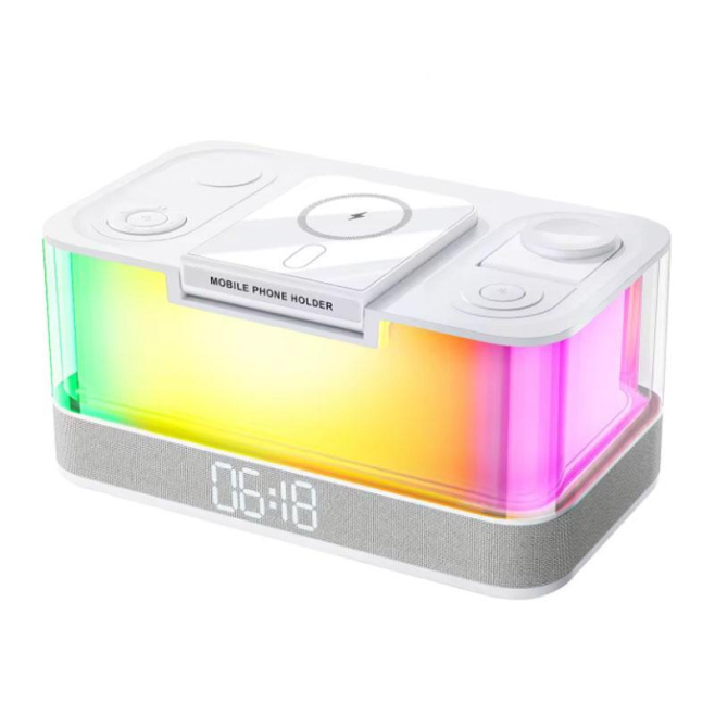 Chargeur Sans Fil 3 En 1 Multi-Fonction Avec Enceinte Bluetooth Et Veilleuse Intégrée Design Pliable Pour Téléphone Écouteurs...