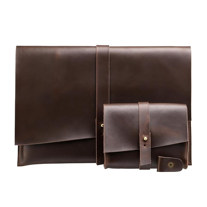 Sacoche Ordinateur Portable En Cuir Véritable Pour Laptop Et Tablette Avec Enrouleur De Câble Protection Antichoc Et Anti-Ray...