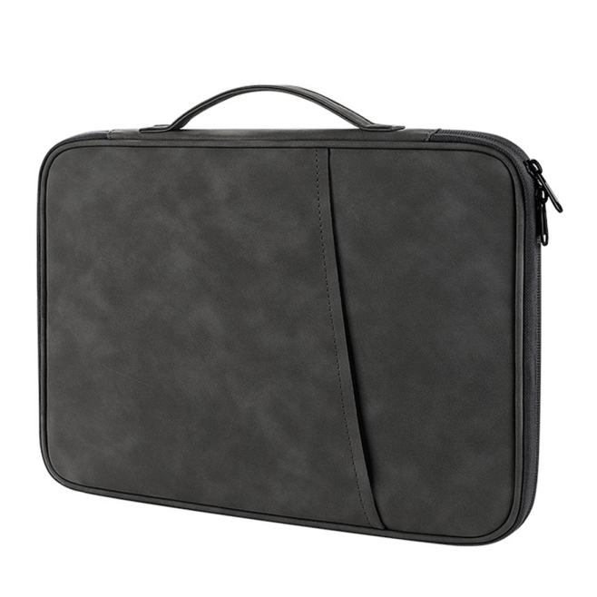 Sacoche Ordinateur Portable 9.7-11 Pouces Texture Cuir De Mouton Gris Grande Capacité Protection Antichoc Facile À Transporte...