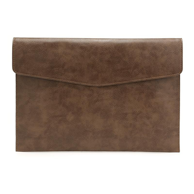 Sacoche Ordinateur Portable 14 Pouces Cuir PU Motif Litchi Étanche Anti-Rayures Brun Foncé - www.yonis-shop.com