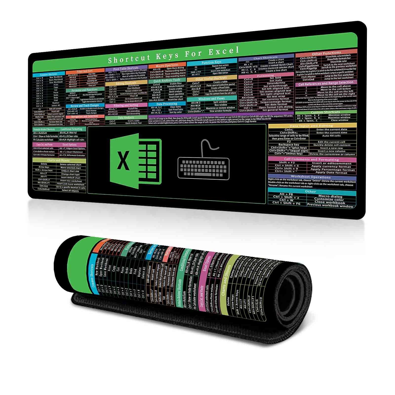 Tapis De Souris Raccourcis Excel Version Française - Grand Format 80x30cm Antidérapant Pour Bureau Et Gaming