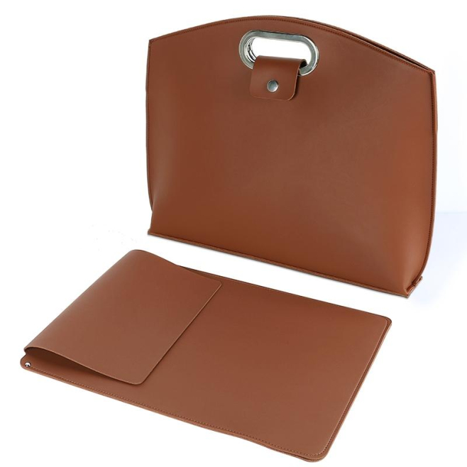 Sacoche Ordinateur Portable Étanche En Cuir PU Pour Laptop 12-14 Pouces Marron Doublure Polaire Confortable Et Résistante - w...