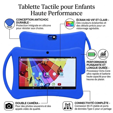 Tablette pour enfants 7 pouces Android 5G Wi-Fi 32 Go avec appareil