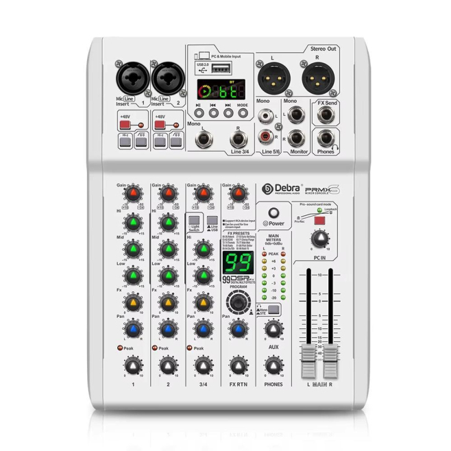 DEBRA PRMX-6 4-Channels Audio Mixer DSP Reverb for Live Recording(EU Plug)