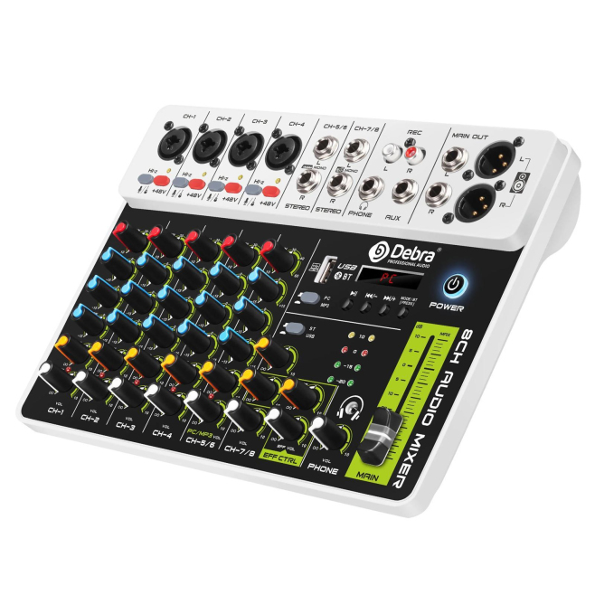 Table De Mixage Audio 8 Canaux Pour Enregistrement Live Avec Bluetooth 5.0 Alimentation Fantôme 48 V Et Réverbération - www.y...