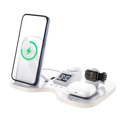 Station De Charge Sans Fil 3 En 1 Qi 15W Avec Horloge Et Levage Automatique