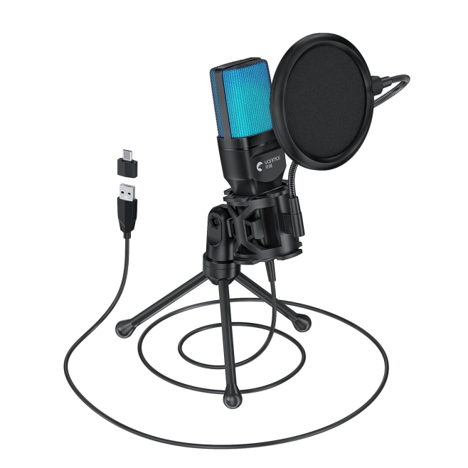 Microphone USB De Bureau Pour Streaming Et Enregistrement Double Condensateur Omnidirectionnel RGB Antichoc - www.yonis-shop.com