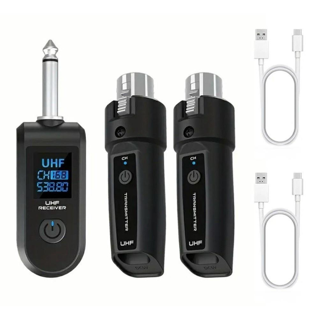 Convertisseur Micro XLR Filaire Sans Fil 2 Émetteurs 1 Récepteur Portée 50 m Plug And Play - www.yonis-shop.com