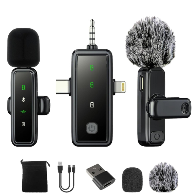 Microphone Cravate Sans Fil Double 3 En 1 Réduction De Bruit ENC Portée 20 M Autonomie 6 H - www.yonis-shop.com