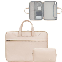 Sacoche Ordinateur Portable 15 À 16 Pouces Étanche En Similicuir Ouverture À 180 Degrés Compartiment En Suédine