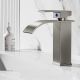 Robinet Mitigeur De Lavabo Eau Chaude Et Froide Bec Cascade Inox 304 Cartouche Céramique Gris Acier Bas 18 Cm