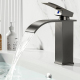 Robinet Mitigeur De Lavabo Eau Chaude Et Froide Bec Cascade Inox 304 Cartouche Céramique Gris Acier Bas 18 Cm - www.yonis-sho...