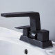 Robinet De Lavabo À Deux Trous Sous Plan Eau Chaude Froide Séparées Mousseur Anti Éclaboussures Cartouche Céramique Noir Carré