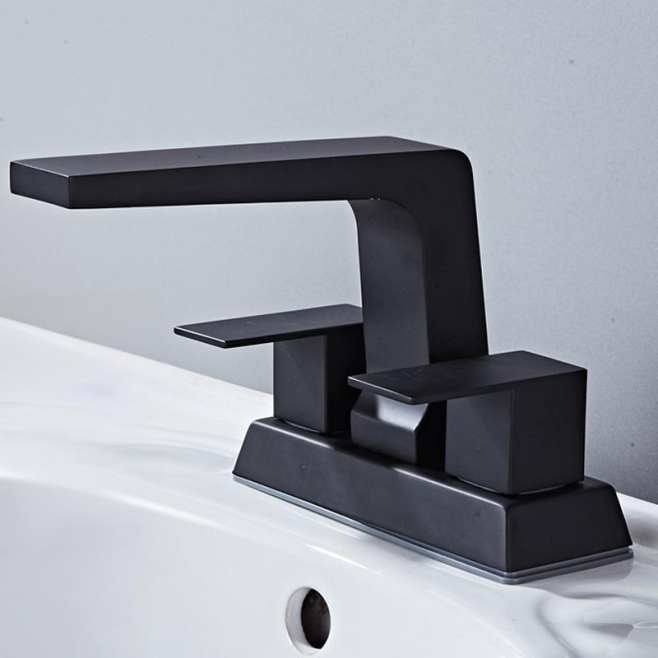 Robinet De Lavabo À Deux Trous Sous Plan Eau Chaude Froide Séparées Mousseur Anti Éclaboussures Cartouche Céramique Noir Carr...
