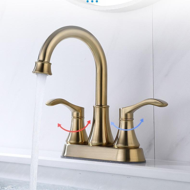 Robinet De Lavabo À Deux Trous Doré Commandes Séparées Eau Chaude Et Froide Mousseur Anti Éclaboussures - www.yonis-shop.com