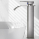 Robinet Mitigeur De Lavabo Eau Chaude Et Froide Bec Cascade Acier Inoxydable 304 Cartouche Céramique Gris Acier Haut 30 Cm