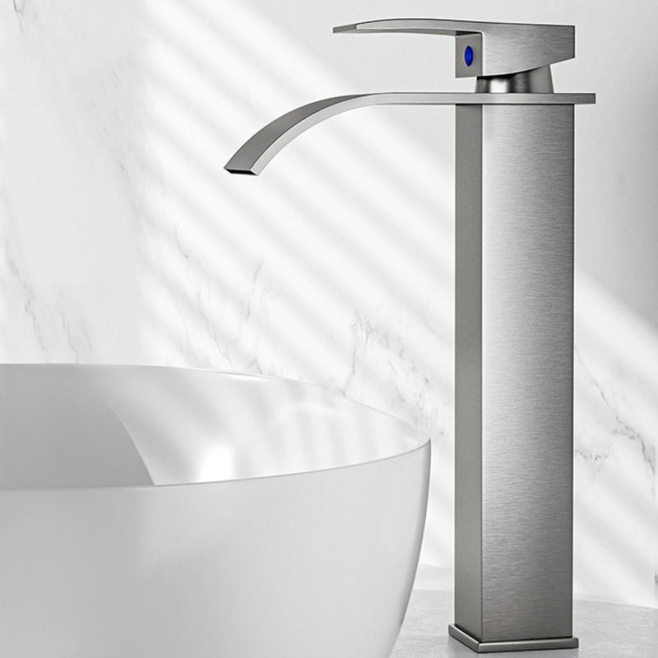Robinet Mitigeur De Lavabo Eau Chaude Et Froide Bec Cascade Acier Inoxydable 304 Cartouche Céramique Gris Acier Haut 30 Cm - ...