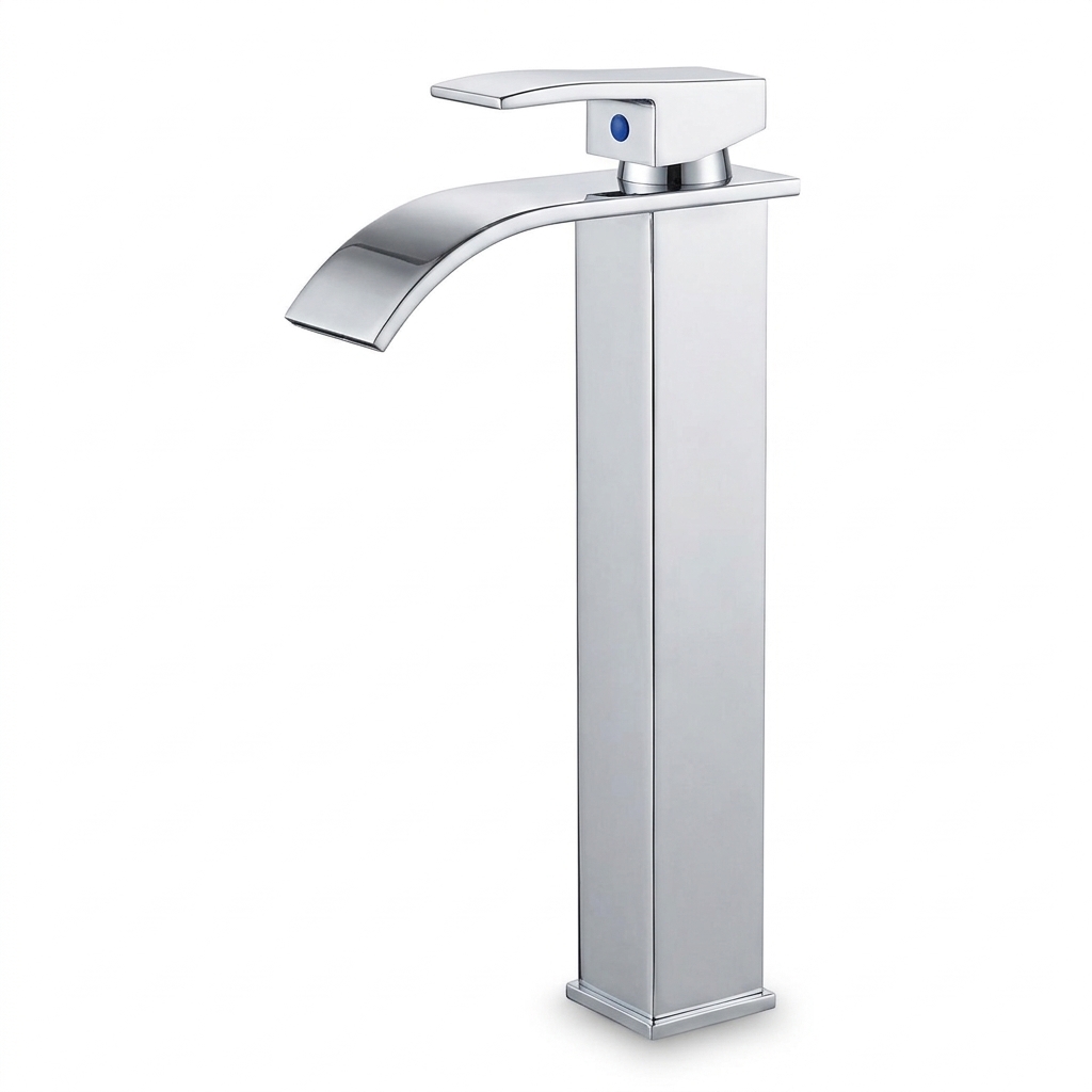 Mitigeur de Lavabo à Bec Cascade Eau Chaude et Froide Inox 304 Cérami