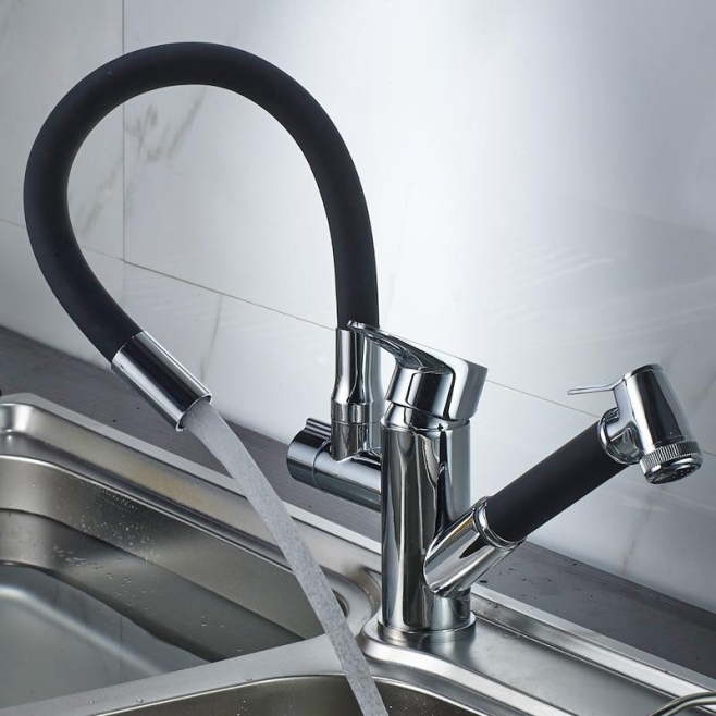 Robinet De Cuisine Double À Douchette Extractible Eau Chaude Et Froide En Cuivre Rotation 720° Tuyau 120 Cm - www.yonis-shop.com
