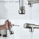 Robinet De Cuisine À Ressort Orientable En Laiton Brossé Pour Eau Chaude Et Froide À Deux Jets - www.yonis-shop.com
