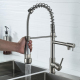 Robinet De Cuisine À Ressort Orientable En Laiton Brossé Pour Eau Chaude Et Froide À Deux Jets - www.yonis-shop.com