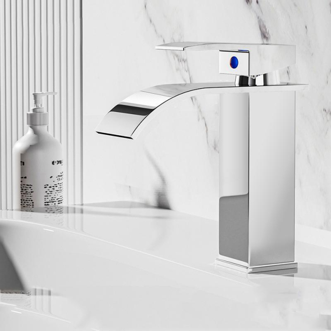 Robinet Mitigeur De Lavabo Eau Chaude Froide Bec Cascade En Acier Inoxydable 304 Cartouche Céramique Deux Hauteurs 18 Ou 30 C...
