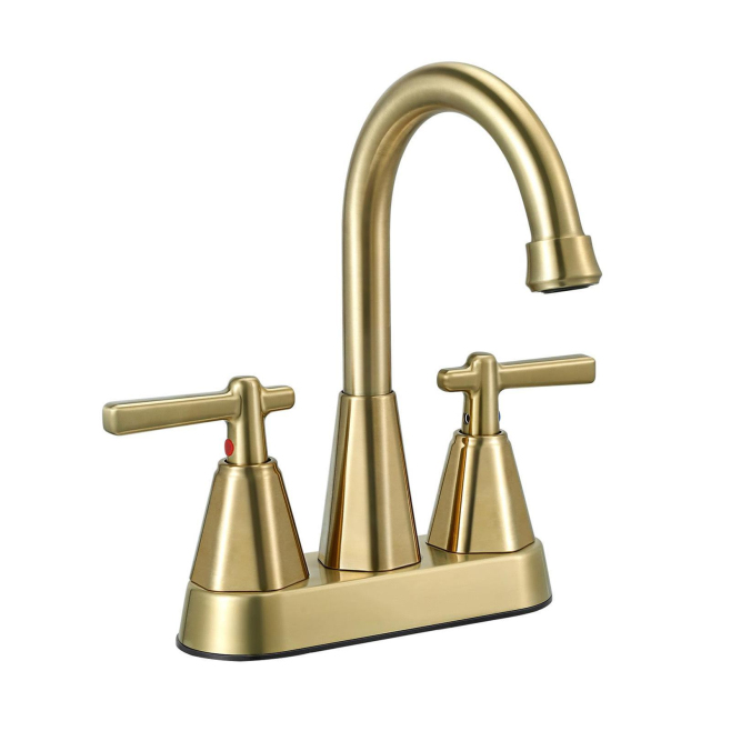 Robinet De Lavabo À Deux Poignées Pour Vasque Encastrée Finition Or Brossé Avec Mitigeurs Eau Chaude Et Froide Séparés Et Mou...