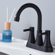 Robinet De Lavabo À Deux Trous Noir Avec Commandes Eau Chaude Froide Séparées Bec Anti-Éclaboussures Et Cartouche Céramique