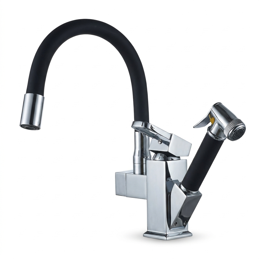 Robinet de Cuisine Extractible Eau Chaude et Froide Tuyau 1,2 m Rotat