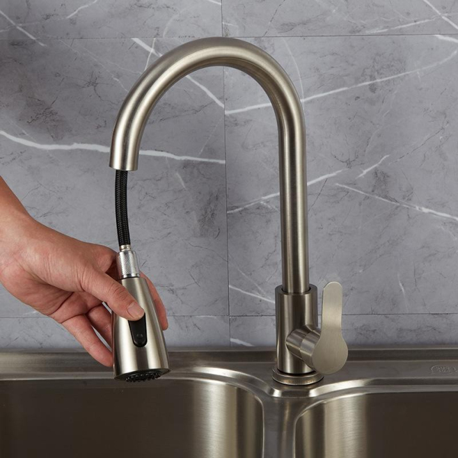 Robinet De Cuisine Extensible En Acier Inoxydable Douchette Extractible Double Jet Rotation À 360° Eau Chaude Et Froide - www...
