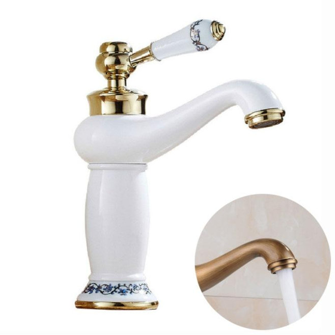 Robinet Mitigeur De Cuisine En Cuivre Style Antique Installation Sur Plage Monotrou Finition Porcelaine Bleue Et Blanche - ww...