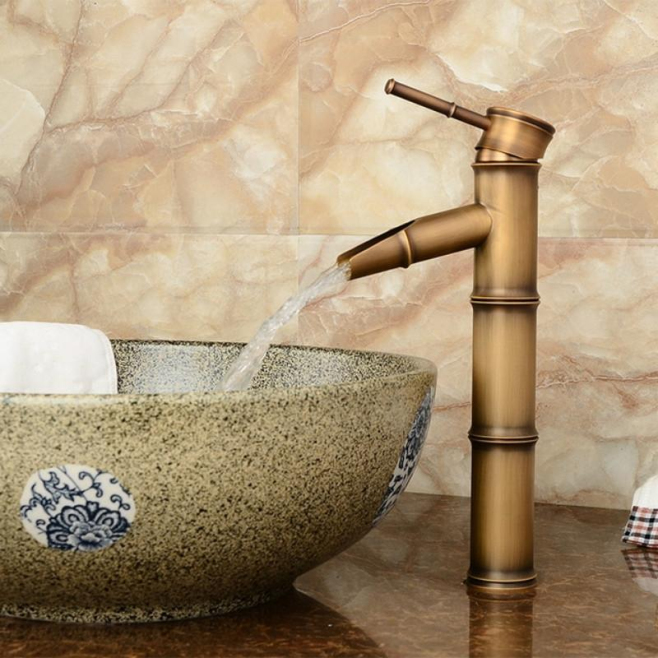 Vasque De Salle De Bain À Poser Avec Robinet Cascade En Cuivre Eau Chaude Et Froide Style Rétro Européen - www.yonis-shop.com