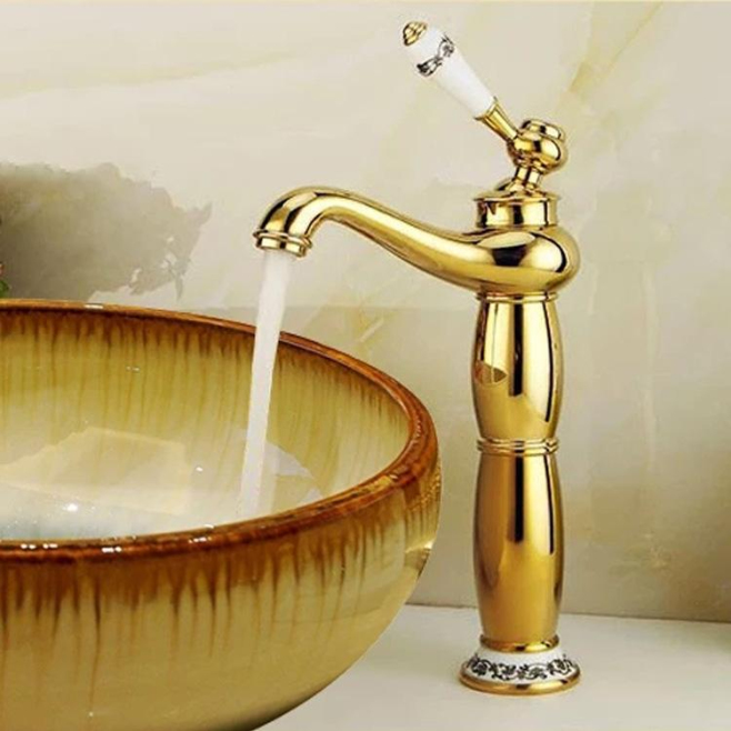 Robinet Mitigeur De Lavabo Haut Salle De Bains Eau Chaude Froide Cartouche Céramique Aérateur Économiseur D Eau Finition PVD ...