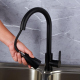 Robinet De Cuisine Mitigeur Extractible Inox Noir Double Jet Eau Chaude Et Froide Rotation 360° Cartouche Céramique