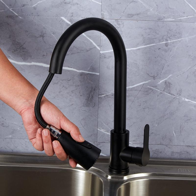 Robinet De Cuisine Mitigeur Extractible Inox Noir Double Jet Eau Chaude Et Froide Rotation 360° Cartouche Céramique - www.yon...