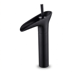 Robinet De Lavabo Cascade Eau Chaude Et Froide Noir En Laiton À Large Calibre Durable Et Étanche