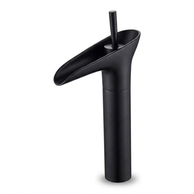Robinet De Lavabo Cascade Eau Chaude Et Froide Noir En Laiton À Large Calibre Durable Et Étanche - www.yonis-shop.com