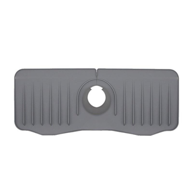 Tapis Évier Silicone Anti Éclaboussures Avec Évacuation Rapide Compatible Robinet Gris 37x14,7x2 cm - www.yonis-shop.com