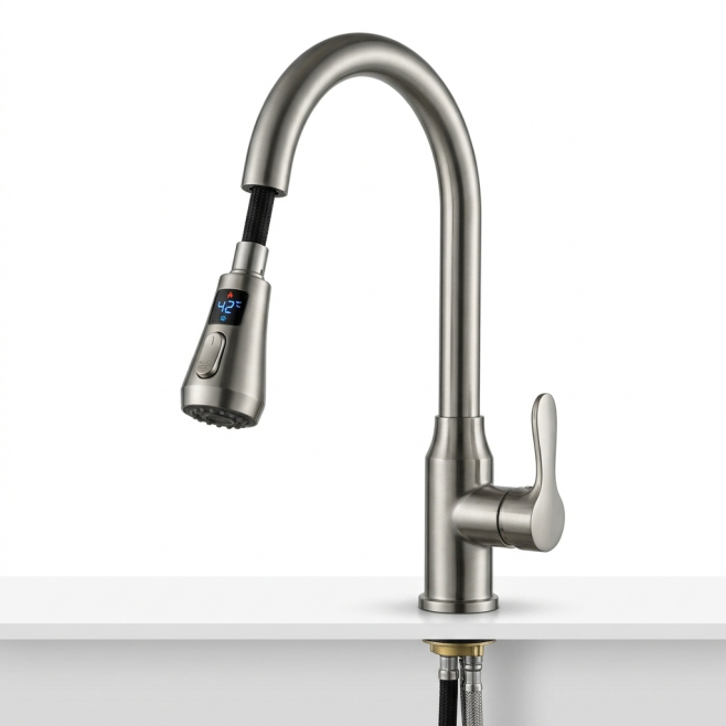 Robinet De Cuisine Extractible Eau Chaude Et Froide Avec Affichage Numérique Sans Pile Et Douchette Rétractable - www.yonis-s...