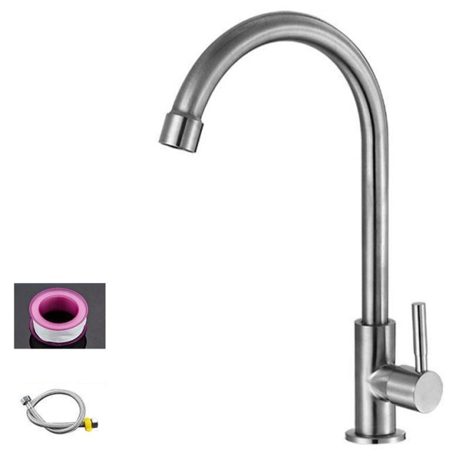 Robinet De Cuisine En Acier Inoxydable 304 Rotatif À 360° Avec Tuyau De 60 Cm Et Mousseur Économiseur D’Eau - www.yonis-shop.com