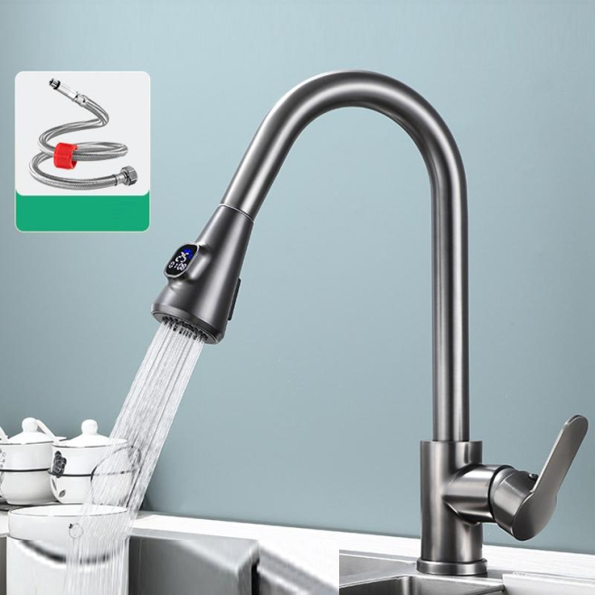 Robinet Mitigeur De Cuisine Avec Douchette Extractible Affichage Numérique Sans Pile Corps En Cuivre 59 - www.yonis-shop.com
