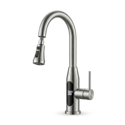 Robinet De Cuisine Extensible Eau Chaude Et Froide Affichage Numérique Sans Pile En Laiton 59 Automatique Rétractable