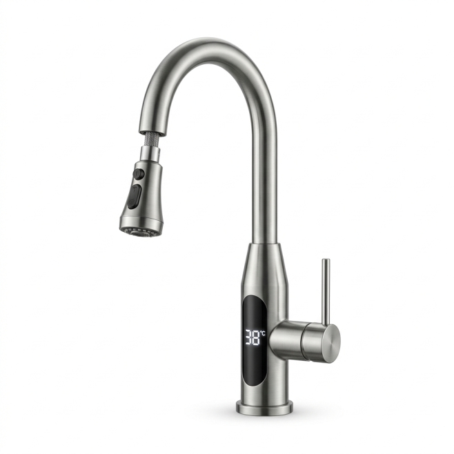 Robinet De Cuisine Extensible Eau Chaude Et Froide Affichage Numérique Sans Pile En Laiton 59 Automatique Rétractable - www.y...